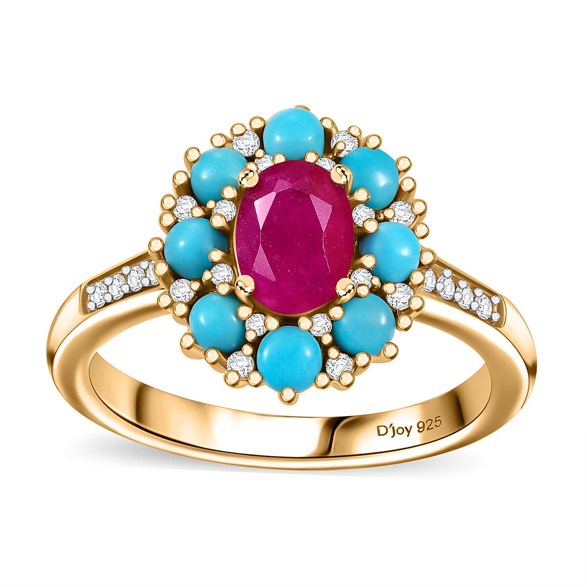 Premium Royal Ruby, Multi Gemstone Ring in 18K Vermeil YG Over Sterling Silver (Size 10.0) 2.00 ctw