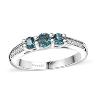 Pirineu Lagoon Tourmaline, Moissanite Ring in Rhodium Over Sterling Silver (Size 6.0) 0.60 ctw