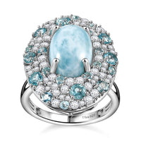 Larimar, Multi Gemstone Ring in Rhodium Over Sterling Silver (Size 9.0) 10.00 ctw