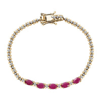Premium Royal Ruby and White Zircon 4.15 ctw Clematis Floral Bracelet in 18K Vermeil Yellow Gold Over Sterling Silver (7.25 In)
