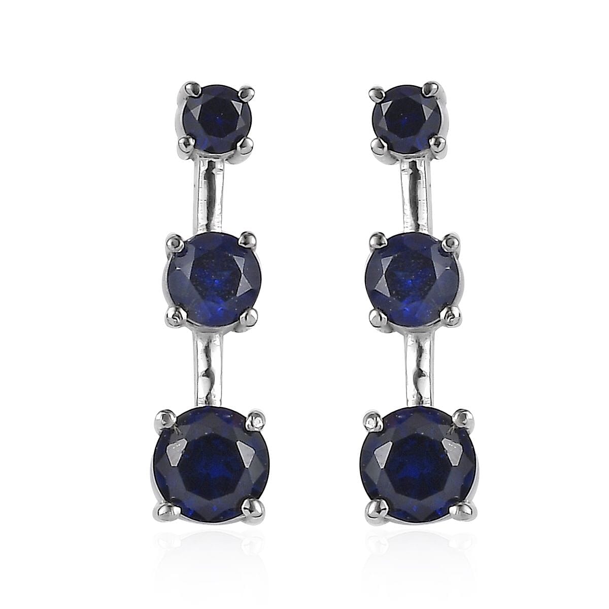 Lab Created Blue Sapphire Earrings in Stainless Steel 2.00 ctw