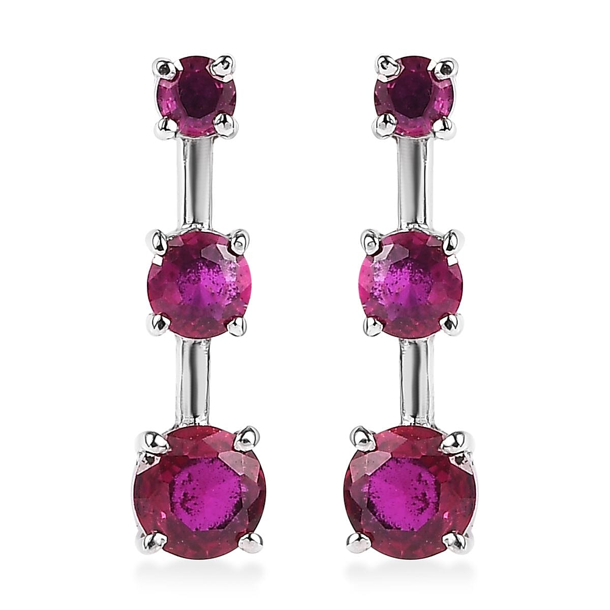 Lab Created Blue Sapphire Earrings in Stainless Steel 2.00 ctw