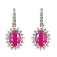 Luxoro AAA Royal Ruby and G-H I2 Diamond 2.60 ctw Sunburst Earrings in 10K Yellow Gold