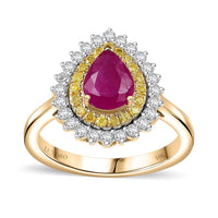 Certified & Appraised Luxoro 10K Yellow Gold AAA Royal Ruby, Yellow Diamond, White Diamond (G-H, I2) (0.55 cts) Ring (Size 6.0) (4.00 g) 1.93 ctw