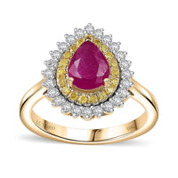 Certified & Appraised Luxoro 10K Yellow Gold AAA Royal Ruby, Yellow Diamond, White Diamond (G-H, I2) (0.55 cts) Ring (Size 6.0) (4.00 g) 1.93 ctw