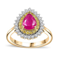 Certified & Appraised Luxoro 10K Yellow Gold AAA Royal Ruby, Yellow Diamond, White Diamond (G-H, I2) (0.55 cts) Ring (Size 6.0) (4.00 g) 1.93 ctw