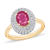 Mozambique Ruby and White Zircon Double Halo Ring in 18K Vermeil Rose Gold Sterling Silver (Size 10) 1.85 ctw