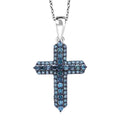 Doorbuster Blue Diamond (IR) Cross Pendant in Platinum Over Sterling Silver 0.50 ctw - Sticky add to cart bar