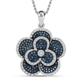 Doorbuster White and Blue Diamond (IR) Floral Pendant in Platinum Over Sterling Silver 1.00 ctw - Sticky add to cart bar