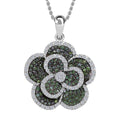 Doorbuster White and Blue Diamond (IR) Floral Pendant in Platinum Over Sterling Silver 1.00 ctw - Sticky add to cart bar