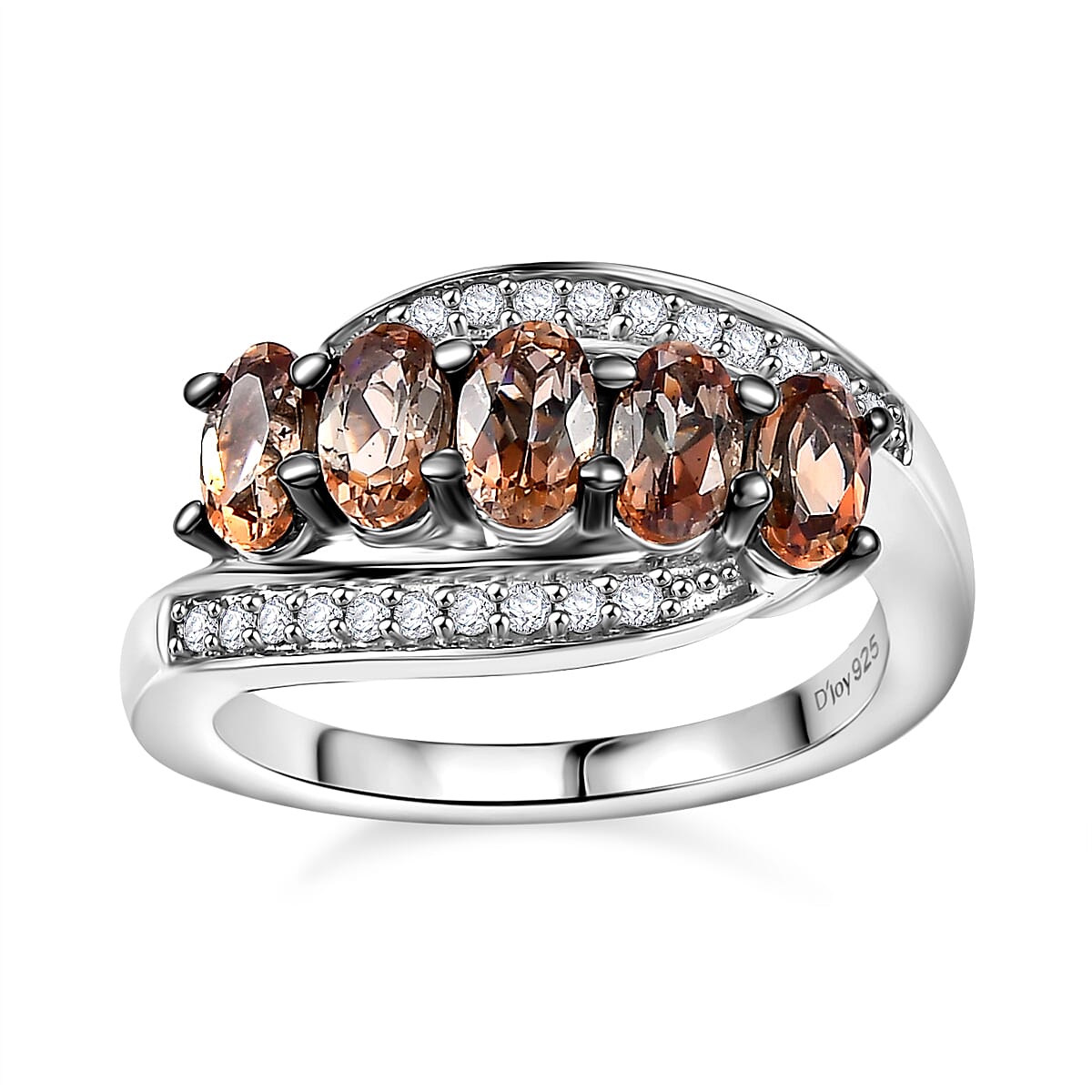 Jenipapo Andalusite, White Zircon Ring in Rhodium Over Sterling Silver (Size 10.0) 1.50 ctw