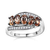 Jenipapo Andalusite, White Zircon Ring in Rhodium Over Sterling Silver (Size 10.0) 1.50 ctw