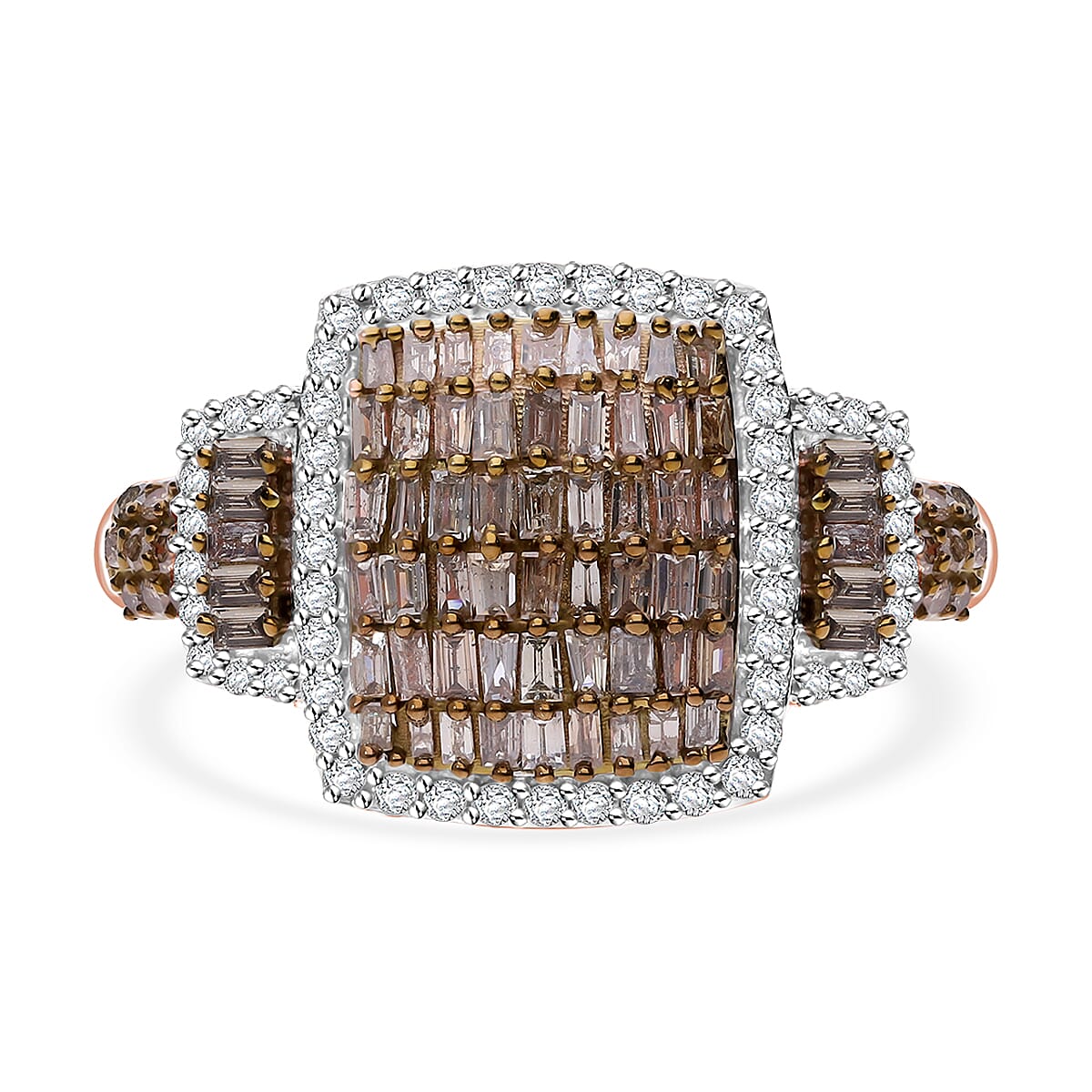 Doorbuster Natural Champagne and White Diamond 1.00 ctw Ring in Vermeil Rose Gold Over Sterling Silver