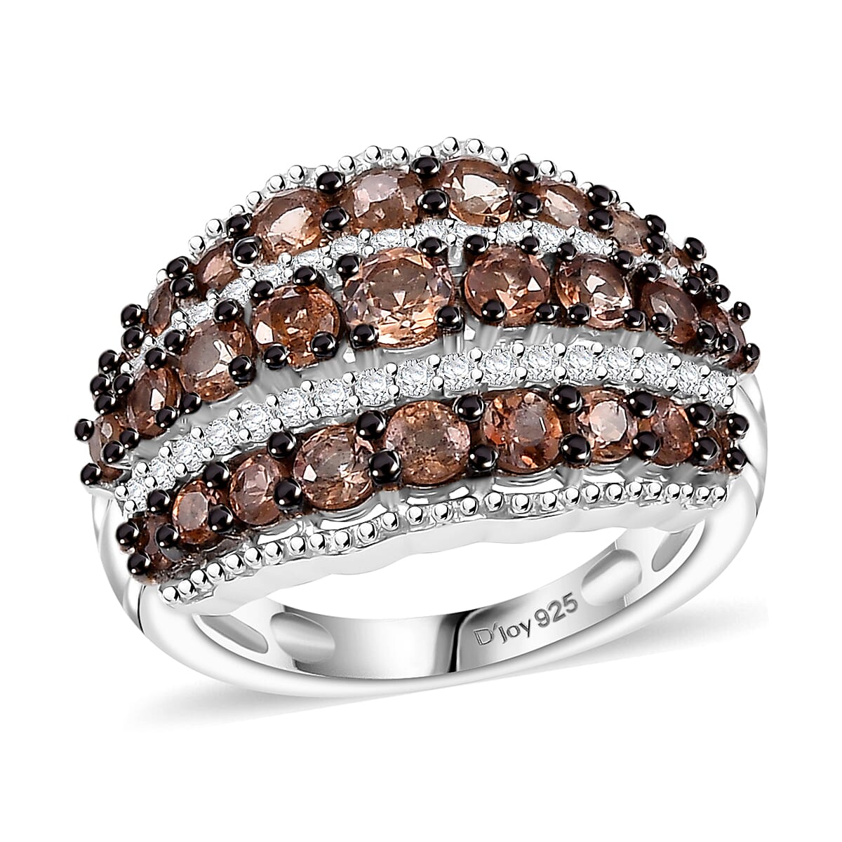 Jenipapo Andalusite, White Zircon Ring in Rhodium Over Sterling Silver (Size 10.0) 2.00 ctw