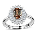 Premium Jenipapo Andalusite, Moissanite Floral Ring in Rhodium Over Sterling Silver (Size 10.0) 1.25 ctw - Sticky add to cart bar