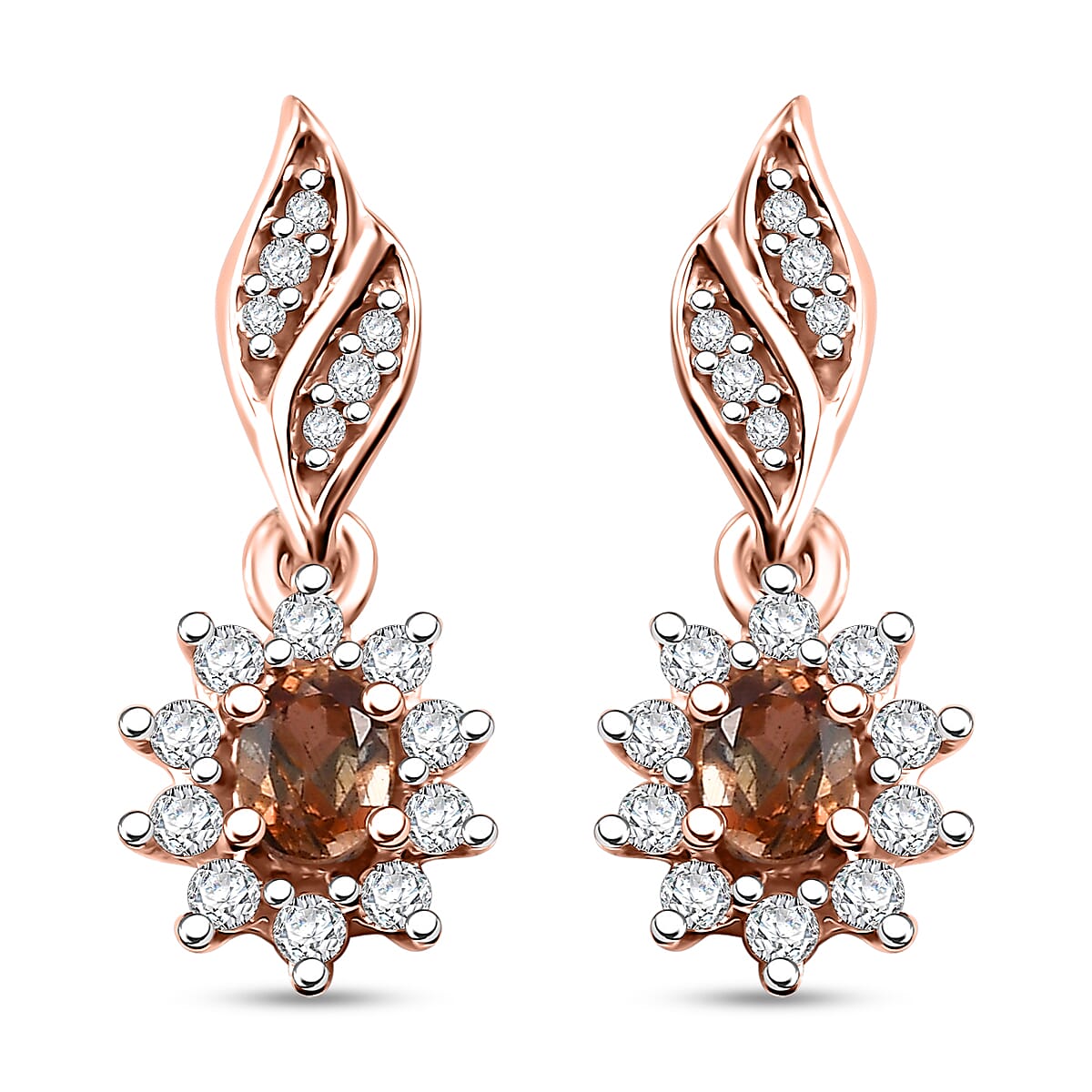 D'Joy Jenipapo Andalusite and White Zircon 0.80 ctw Sunburst Earrings in 18K Vermeil Rose Gold Over Sterling Silver