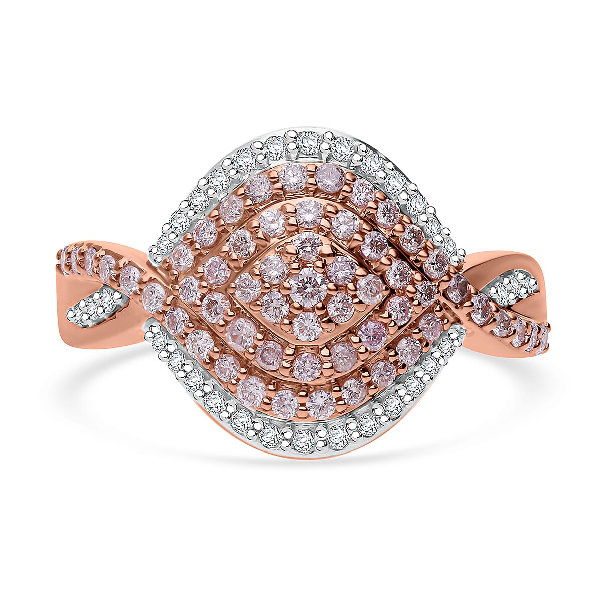 Doorbuster Natural Pink and White Diamond (I3) Ring in Vermeil RG Over Sterling Silver 1.00 ctw (1)