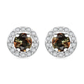 Premium Jenipapo Andalusite and White Zircon 0.85 ctw Halo Earrings in Rhodium Over Sterling Silver - Sticky add to cart bar