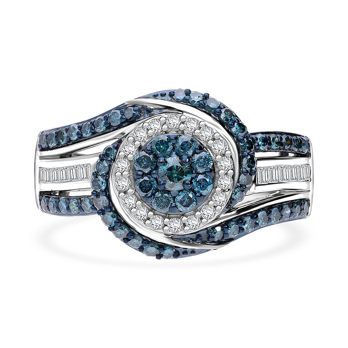 Doorbuster Blue Diamond (IR), Diamond Eternal Orbit Ring in Platinum Over Sterling Silver (Size 10.0) 1.00 ctw