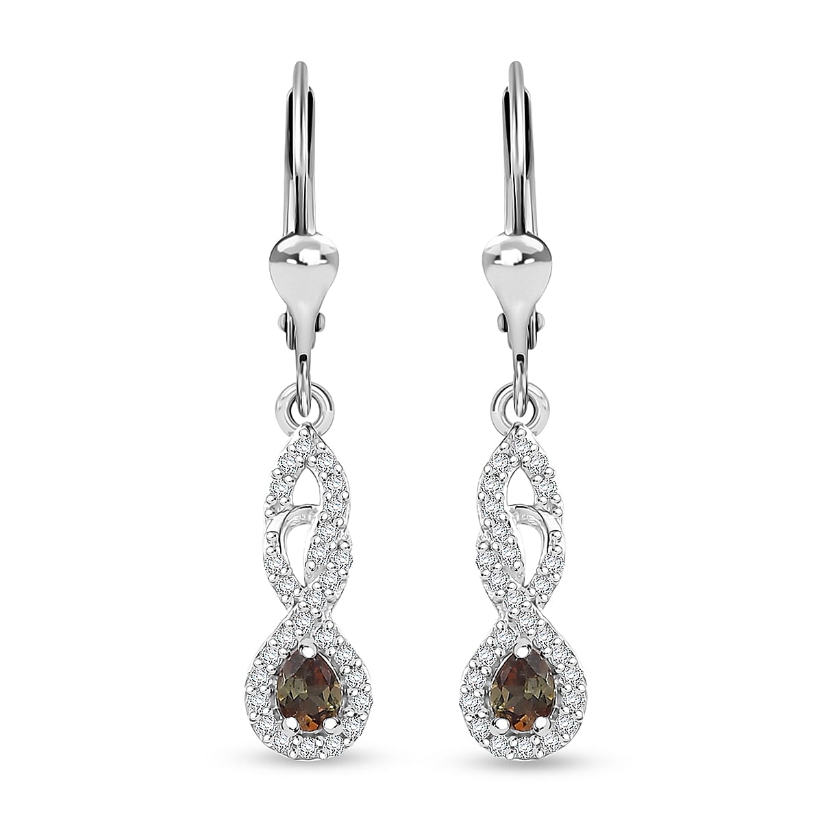 D'Joy AAA Jenipapo Andalusite and White Zircon 0.60 ctw Dangle Earrings in Rhodium Over Sterling Silver
