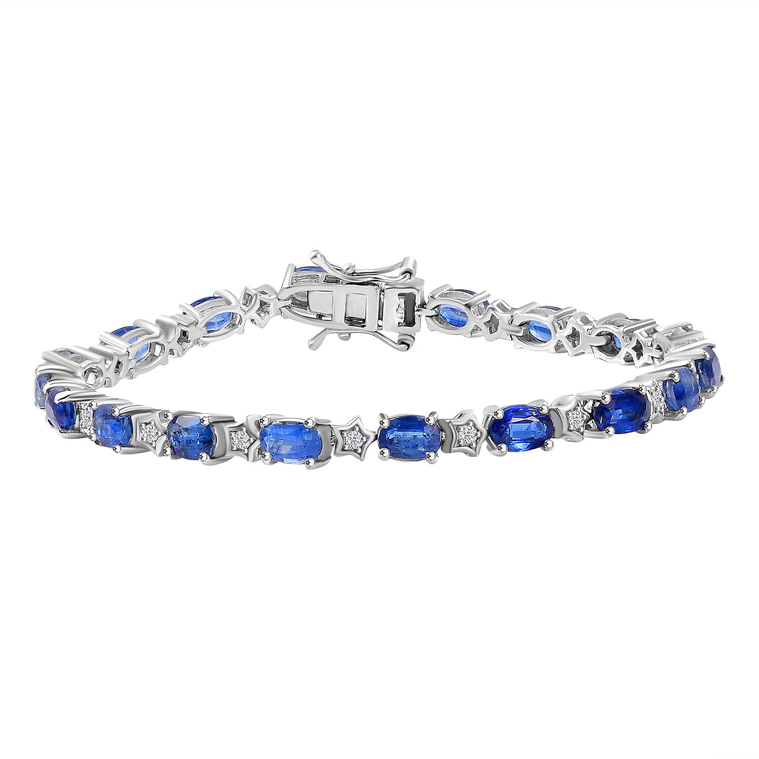 Kashmir Kyanite, Moissanite Bracelet in Rhodium Over Sterling Silver (7.25 In) 11.65 ctw