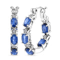 Kashmir Kyanite and Moissanite 6.10 ctw Celestial Hoop Earrings in Rhodium Over Sterling Silver - Sticky add to cart bar