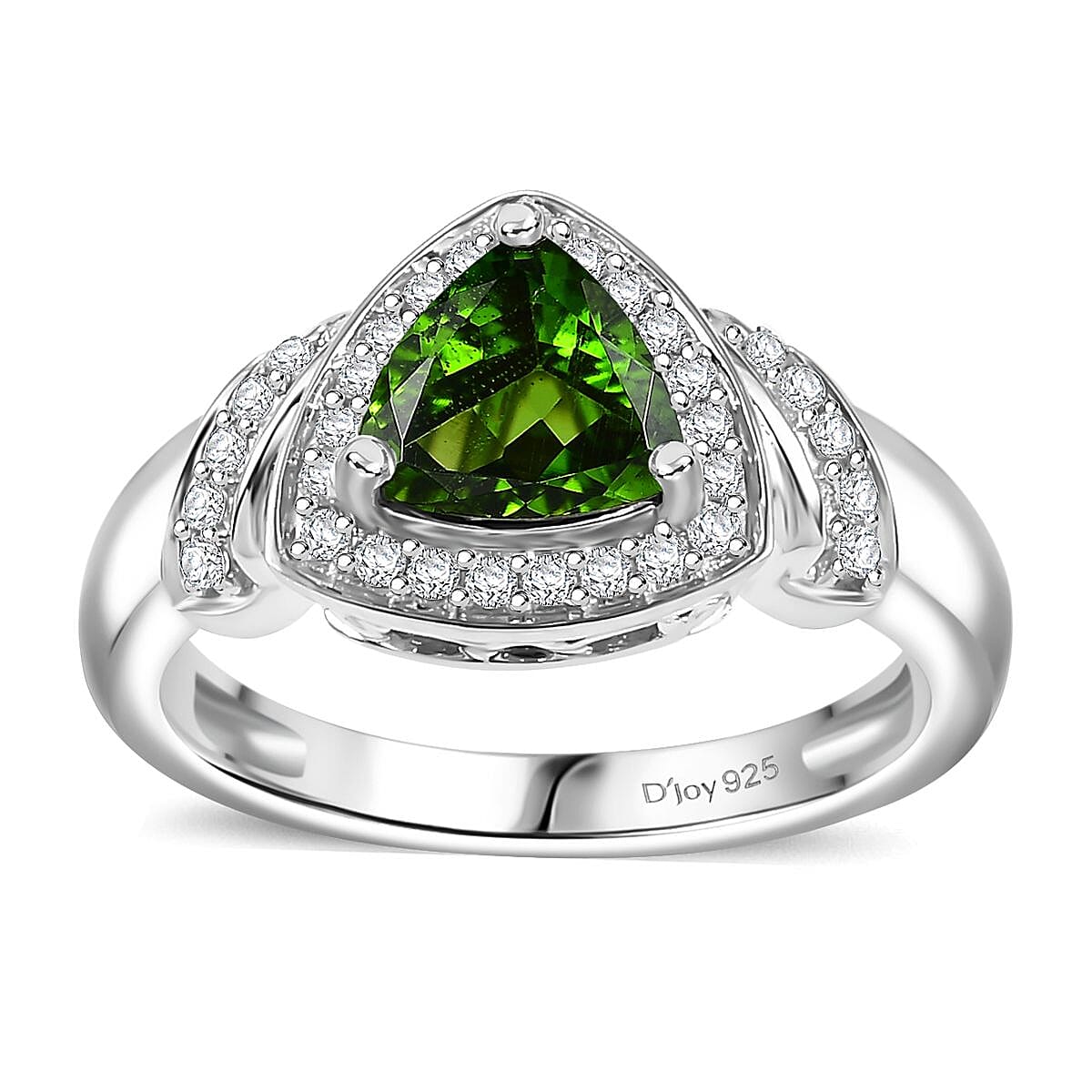 Chrome Diopside, White Zircon Ring in Platinum Over Sterling Silver (Size 7.0) 1.50 ctw