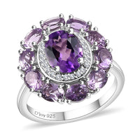 Bolivian Amethyst, Multi Gemstone Ring in Rhodium Over Sterling Silver (Size 10.0) 2.80 ctw
