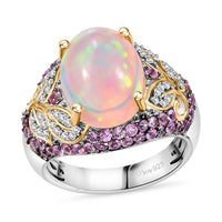 Premim Ethiopian Welo Opal, Multi Gemstone Ring in 18K Vermeil YG and Rhodium Over Sterling Silver (Size 10.0) 5.70 ctw