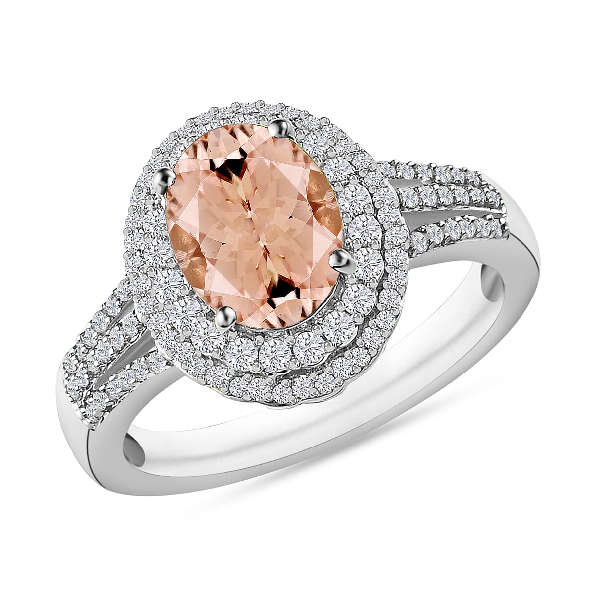 Luxoro Premium Marropino Morganite and G-H I1 Diamond Ring in 14K White Gold (Size 10.0) 3.00 ctw