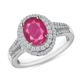Luxoro Premium Mozambique Ruby and G-H I1 Diamond 3.20 ctw Double Halo Ring in 14K White Gold (Size 10.0) - Sticky add to cart bar