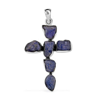Artisan Crafted Rough Cut Tanzanite Cross Pendant in Sterling Silver 20.65 ctw