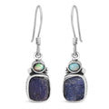 D'Joy Artisan Crafted Rough Cut Tanzanite and Ethiopian Welo Opal 10.75 ctw Dangle Earrings in Sterling Silver - Sticky add to cart bar