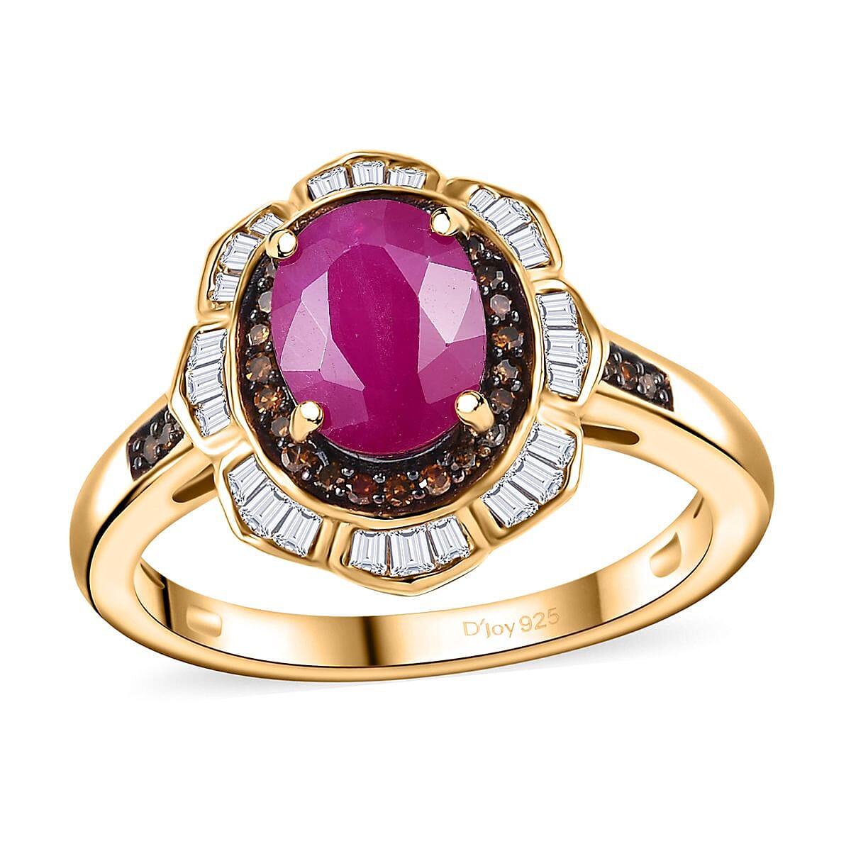 AAA Royal Ruby, Red and White Diamond 2.10 ctw Nelumbo Nucifera Flower Ring in 18K Vermeil Yellow Gold Over Sterling Silver (Size 10.0) (Del. in 8-10 Days)