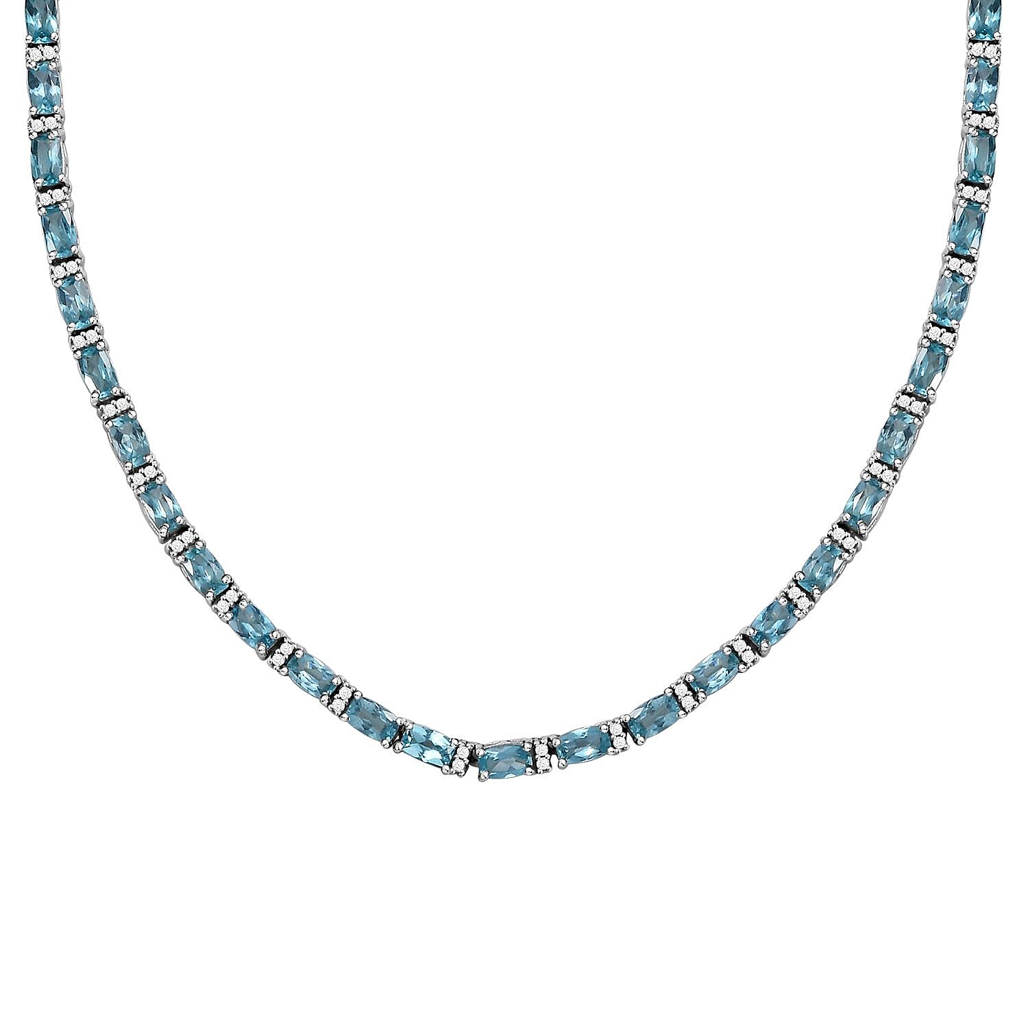 Betroka Blue Apatite and White Zircon 20.25 ctw Aqua Flow Necklace in Rhodium Over Sterling Silver 18 Inches