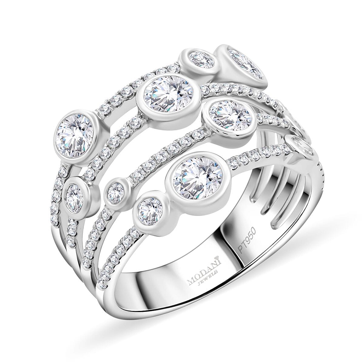 Doorbuster Modani 950 Platinum White Diamond G-VVS2  Ring (Size 10.0) (7.90 g) (Del. in 7-10 Days) 1.50 ctw
