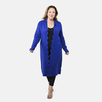 Badgley Mischka Scalloped Open-Front Edges Slim-Fit, Super-Soft & Cozy Double-Knit Sweater Coat- Cobalt S