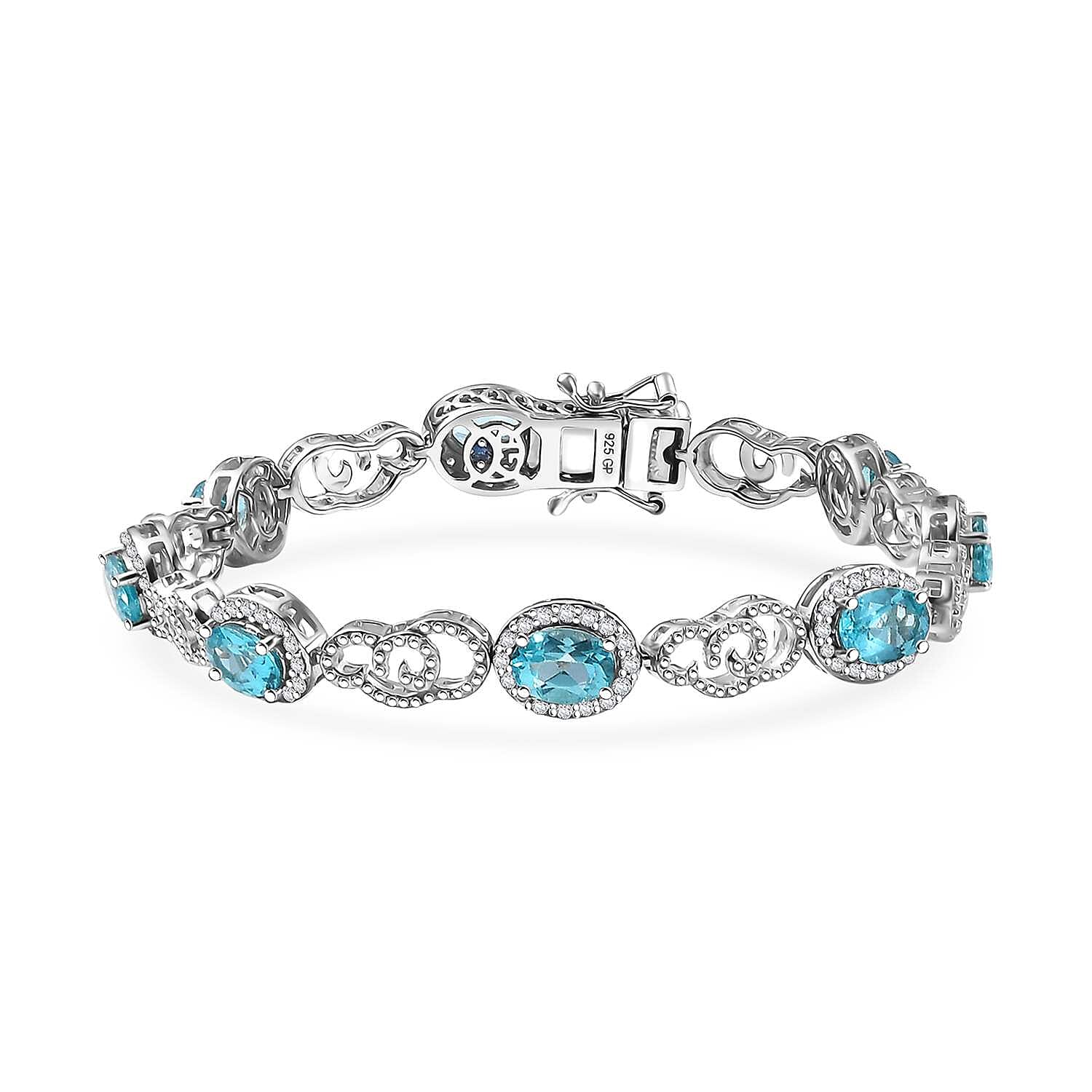 GP Betroka Blue Apatite and White Zircon 8.10 ctw Bracelet in Rhodium Over Sterling Silver (7.25 In)