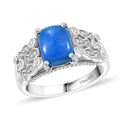 Ceruleite, White Zircon Fish and Bubbles Ring in Rhodium Over Sterling Silver (Size 10.0) (Del. in 8-10 Days) 2.40 ctw - Sticky add to cart bar