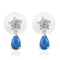 Ceruleite and White Zircon 1.60 ctw Starfish Earrings in Rhodium Over Sterling Silver - Sticky add to cart bar