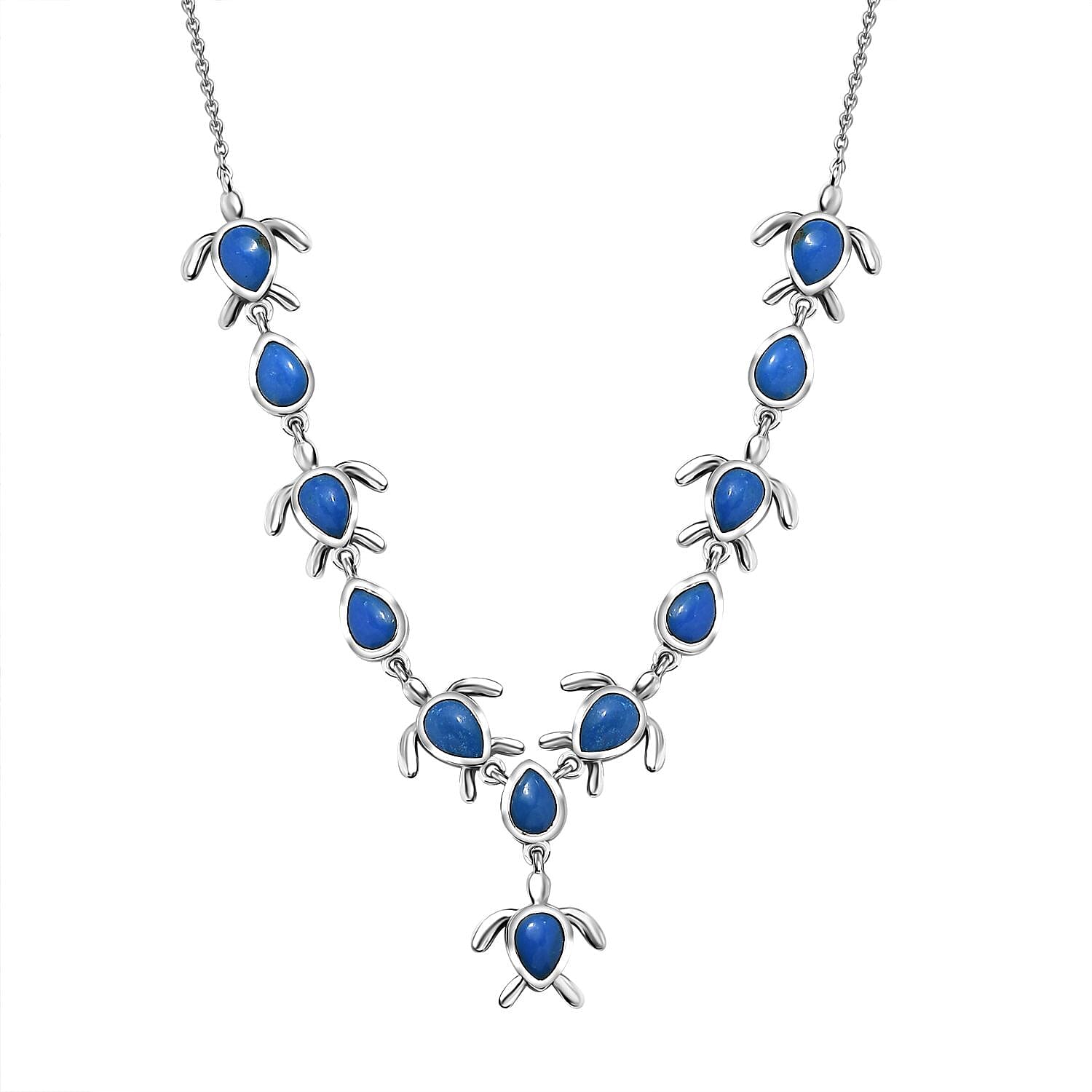 D'Joy Ceruleite 8.10 ctw Turtle Necklace in Rhodium Over Sterling Silver 18 Inches