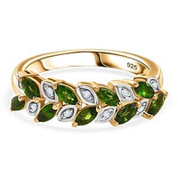 Chrome Diopside, White Zircon Ring in 18K Vermeil YG Over Sterling Silver (Size 11.5) 0.77 ctw