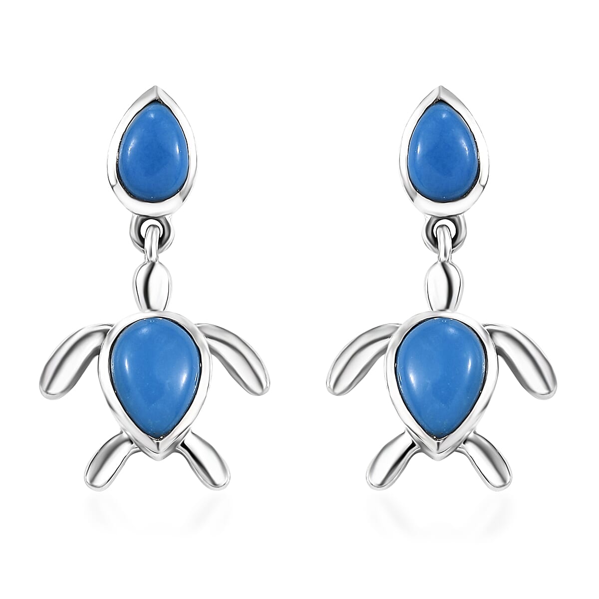 D'Joy Ceruleite 2.15 ctw Turtle Earrings in Rhodium Over Sterling Silver