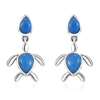 D'Joy Ceruleite 2.15 ctw Turtle Earrings in Rhodium Over Sterling Silver