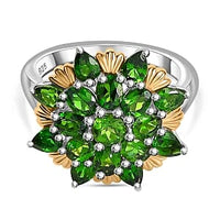 Chrome Diopside 3.06 ctw Cluster Ring in Rhodium Over Sterling Silver (Size 8.0) (5.65 g)