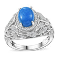 Ceruleite and White Zircon 2.40 ctw Leaves Ring in Rhodium Over Sterling Silver (Del. in 8-10 Days) - Sticky add to cart bar