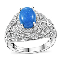 Ceruleite and White Zircon 2.40 ctw Leaves Ring in Rhodium Over Sterling Silver (Del. in 8-10 Days)