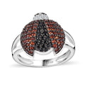 GP Thai Black Spinel and White Zircon 1.00 ctw ladybug Ring in Rhodium Over Sterling Silver - Sticky add to cart bar