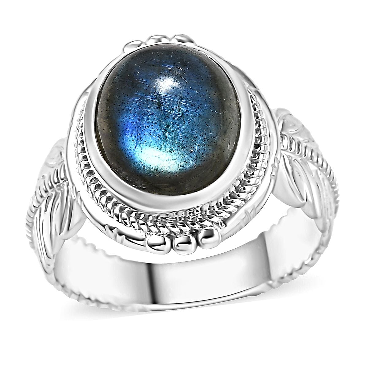Karis Malagasy Labradorite Feather Ring in Platinum Bond (Size 10.0) 5.60 ctw