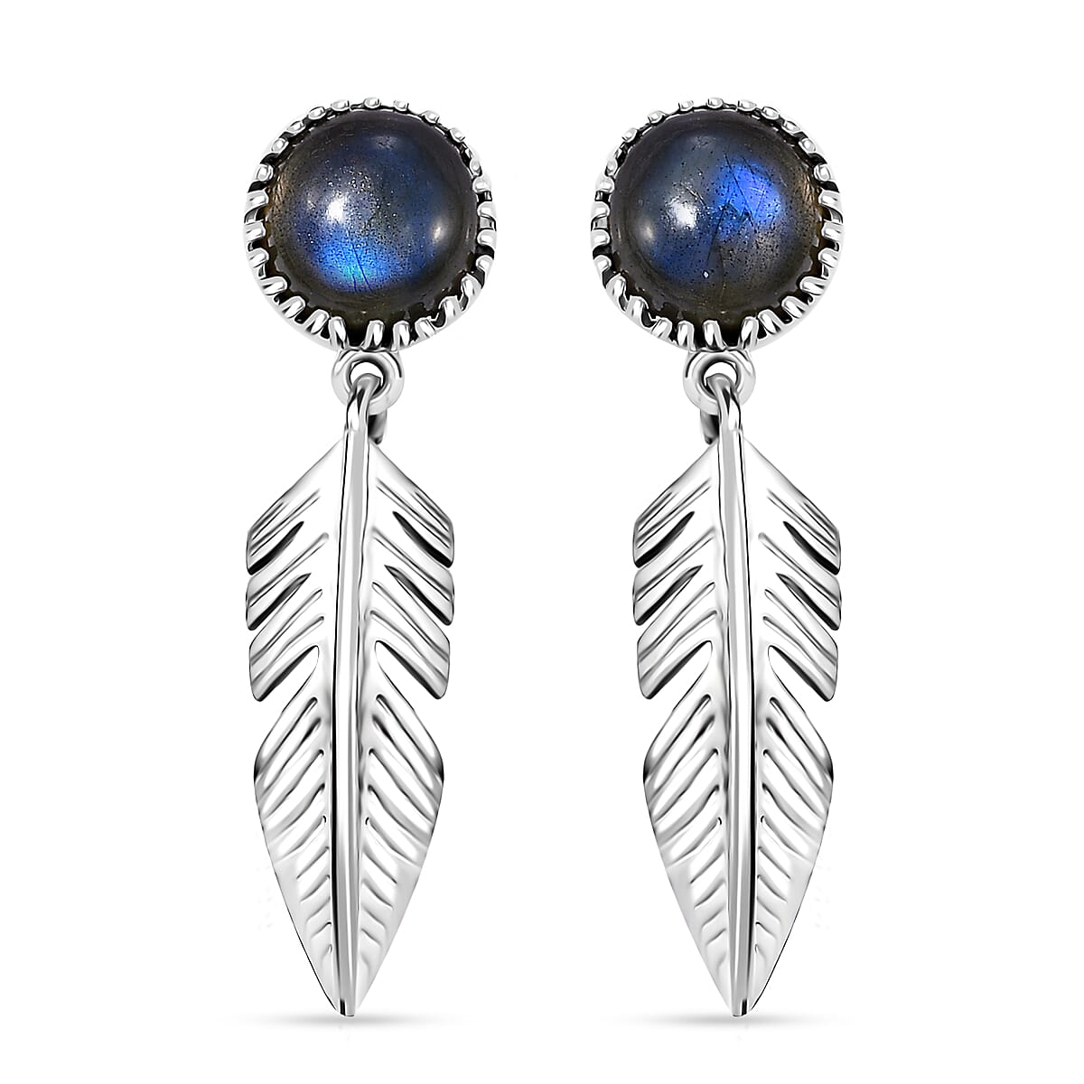 Karis Malagasy Labradorite 5.10 ctw Feather Earrings in Platinum Bond